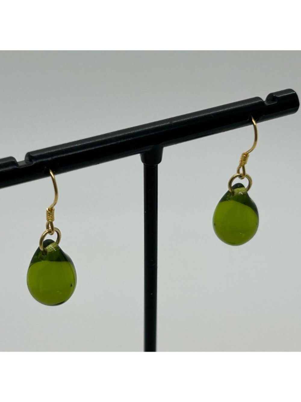 Handmade Green Teardrop Glass Earrings With Sterling Silver Wire Hooks For Women - Picture 13 of 15